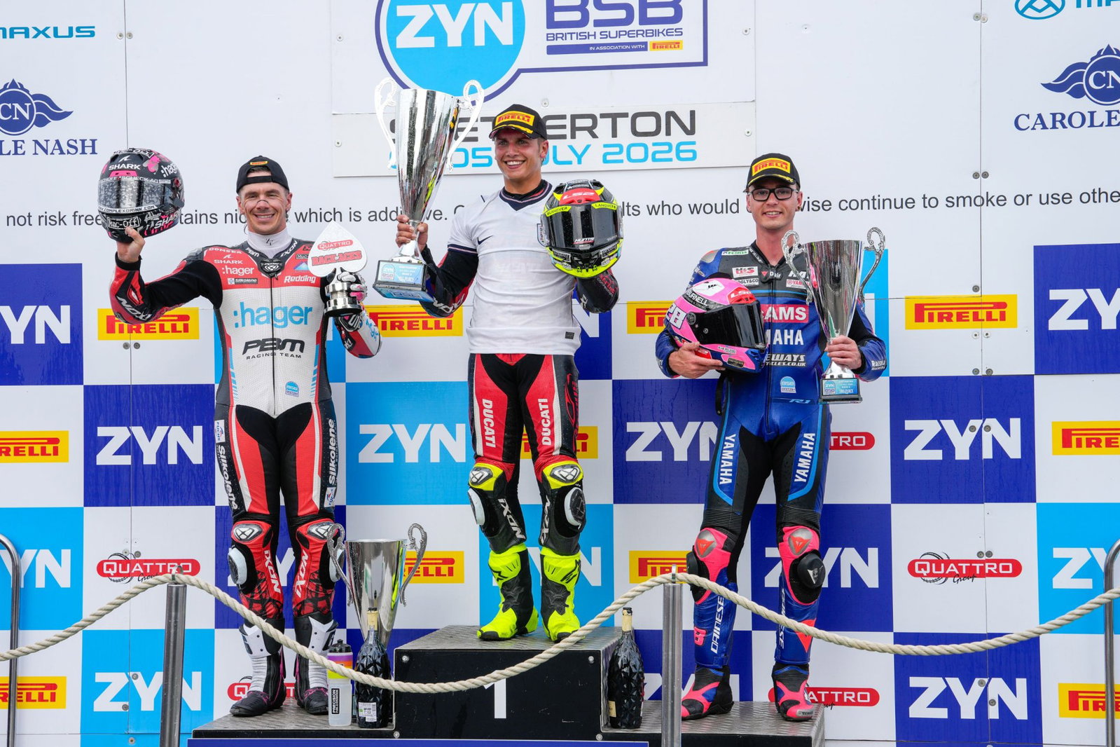 Kyle Ryde, Bradley Ray, Scott Redding, BSB, 2026, Snetterton, race three podium