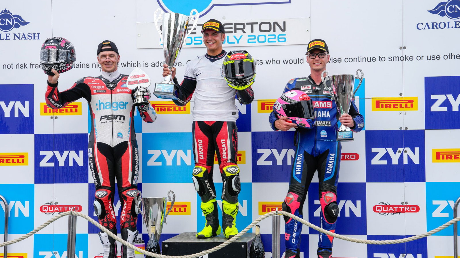Kyle Ryde, Bradley Ray, Scott Redding, BSB, 2026, Snetterton, race three podium