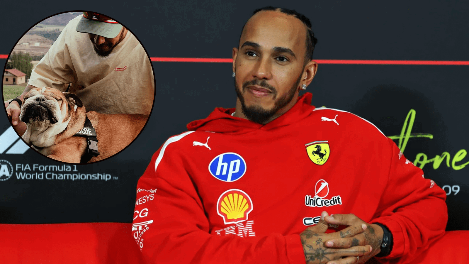 Lewis Hamilton with his late dog Roscoe