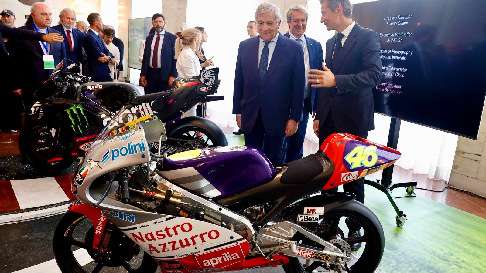 Valentino Rossi's Aprilia on display at “Moto d’Italia – Cultura oltre la pista”. 