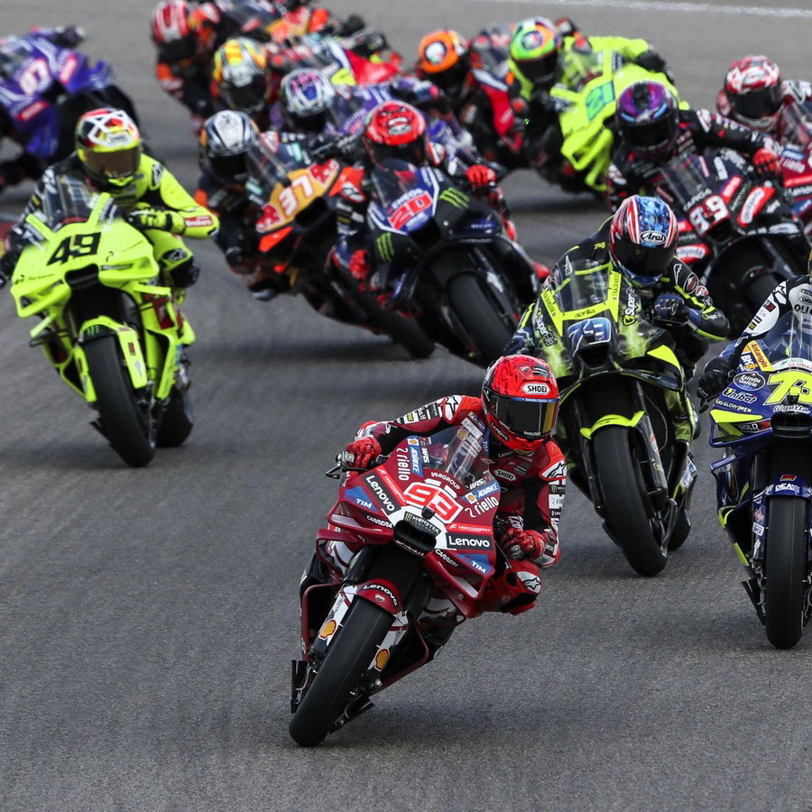 Marc Marquez leads, 2026 Sachsenring MotoGP.