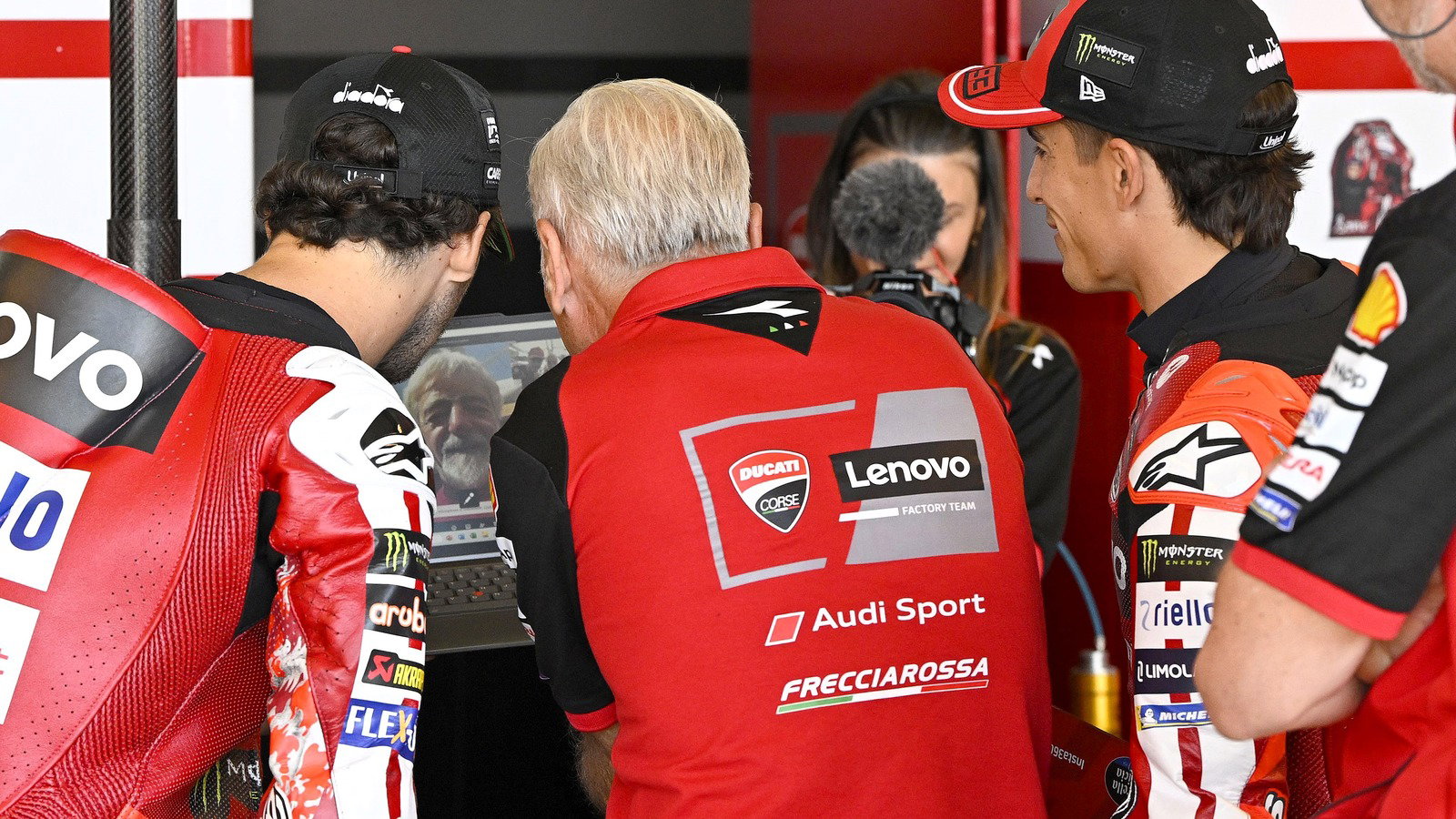 Marquez, Tardozzi, Bagnaia, video call with Dall’Igna, 2026 Sachsenring MotoGP.