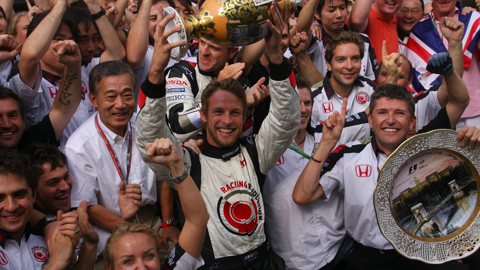 Button celebrates his first F1 victory