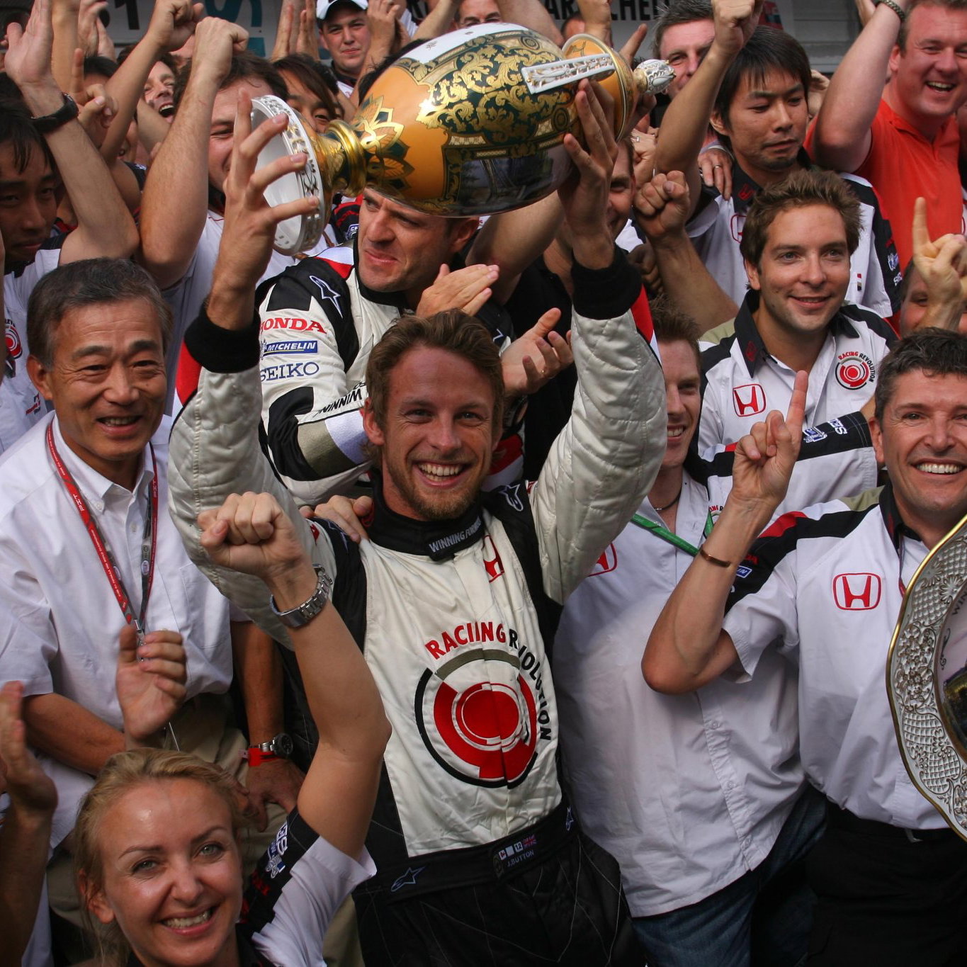 Button celebrates his first F1 victory