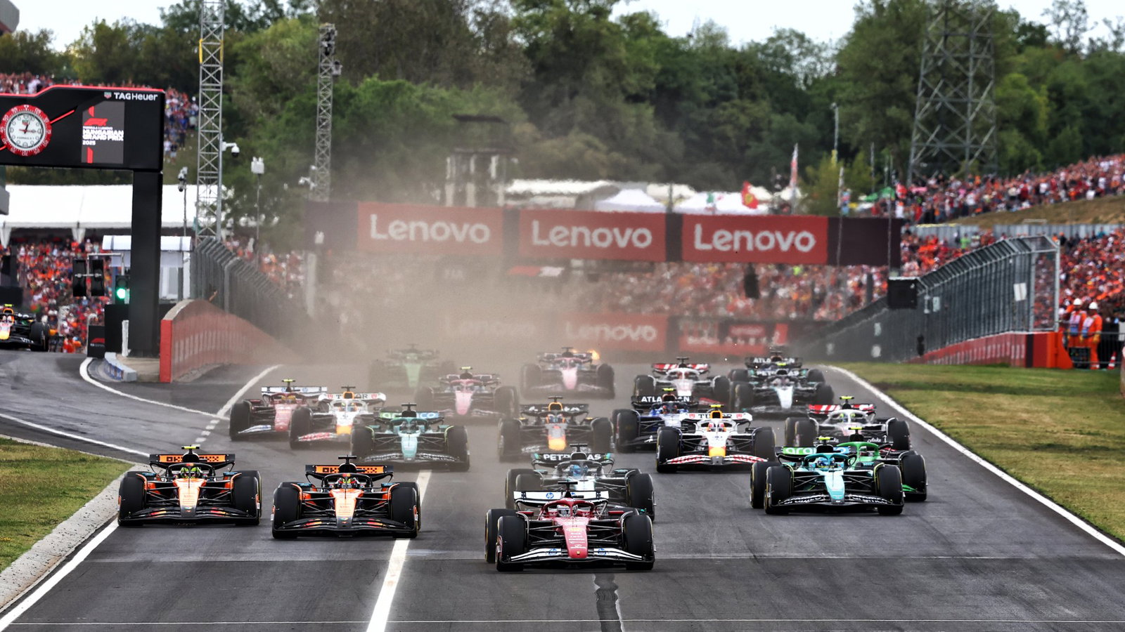 Leclerc leads the start of the 2025 Hungarian Grand Prix