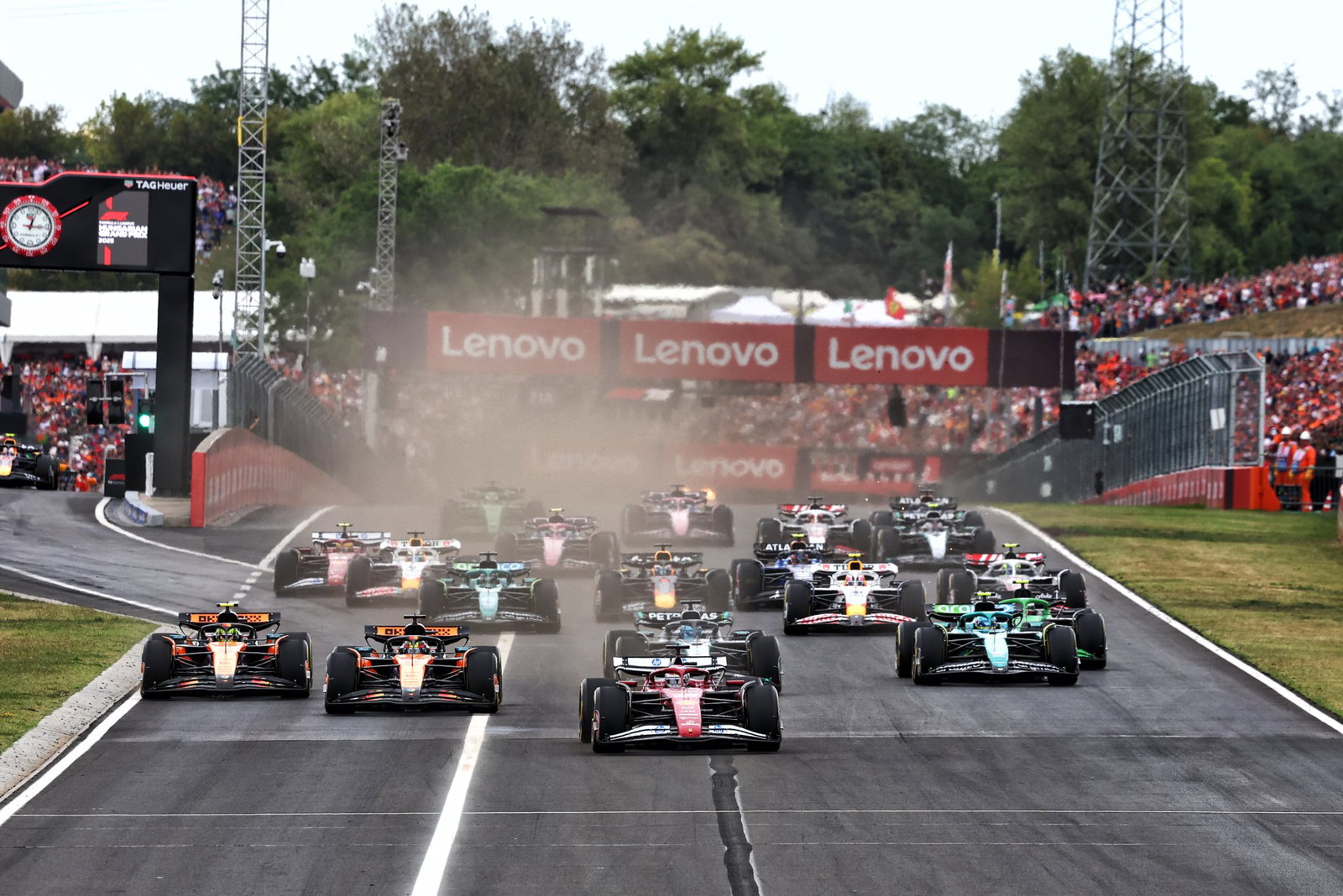 Leclerc leads the start of the 2025 Hungarian Grand Prix