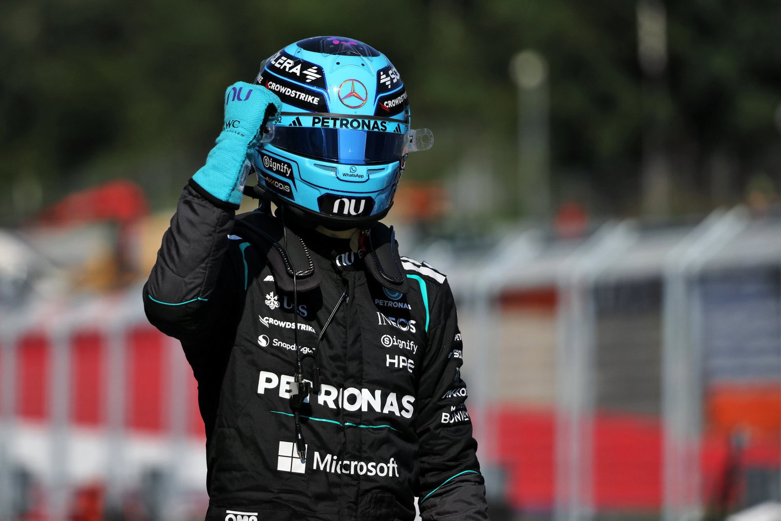 George Russell after taking pole position in Austria