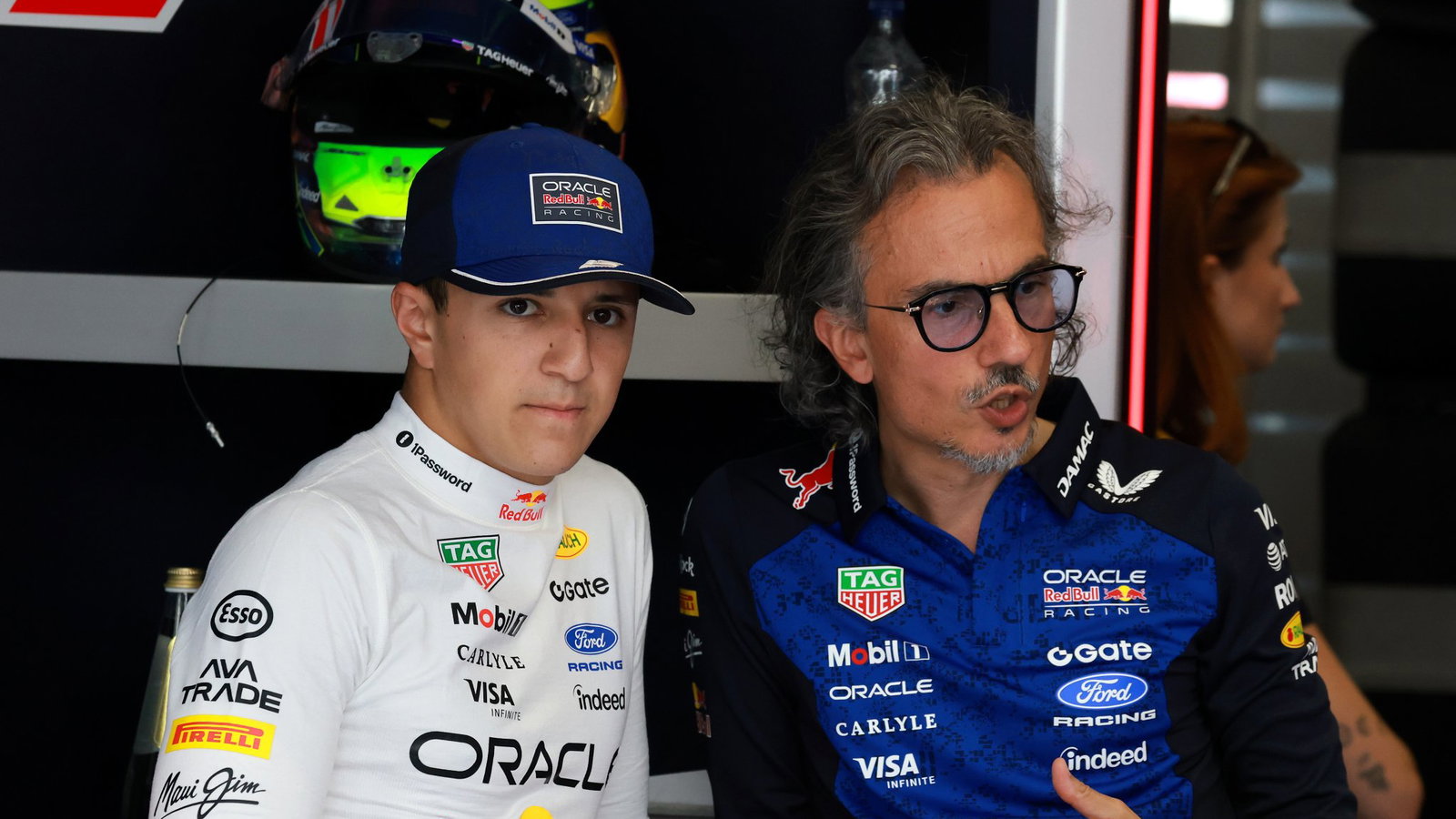 Hadjar in the Red Bull garage