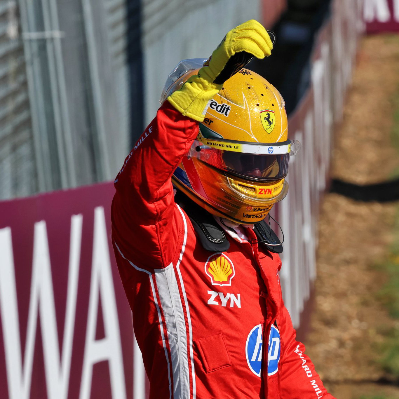 Hamilton celebrates his sprint pole position at Silverstone
