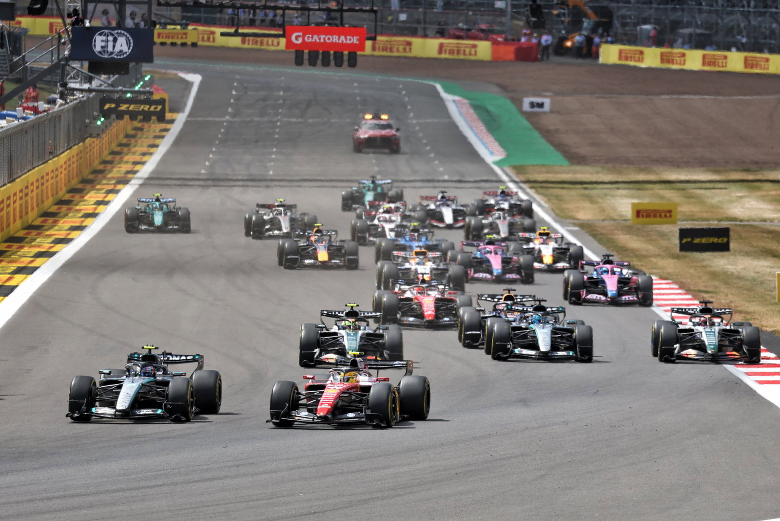 Hamilton defended his lead at the start 