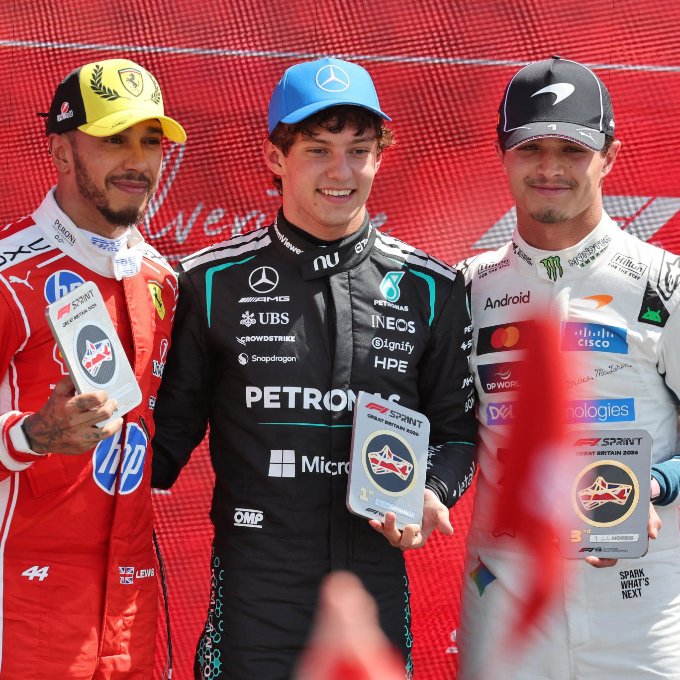 The top three in the Silverstone sprint race