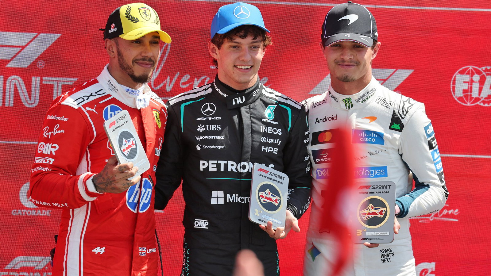 The top three in the Silverstone sprint race
