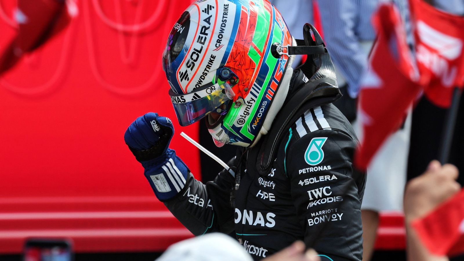 Antonelli celebrates at Silverstone