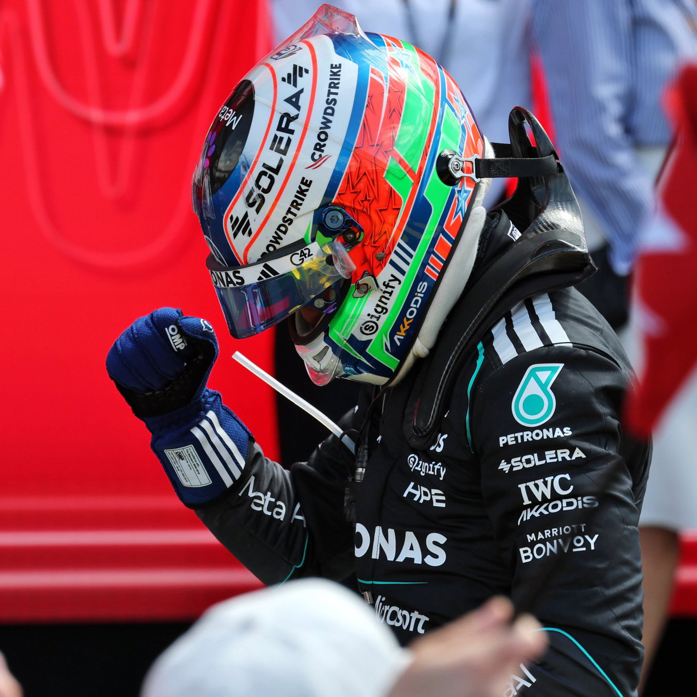 Antonelli celebrates at Silverstone