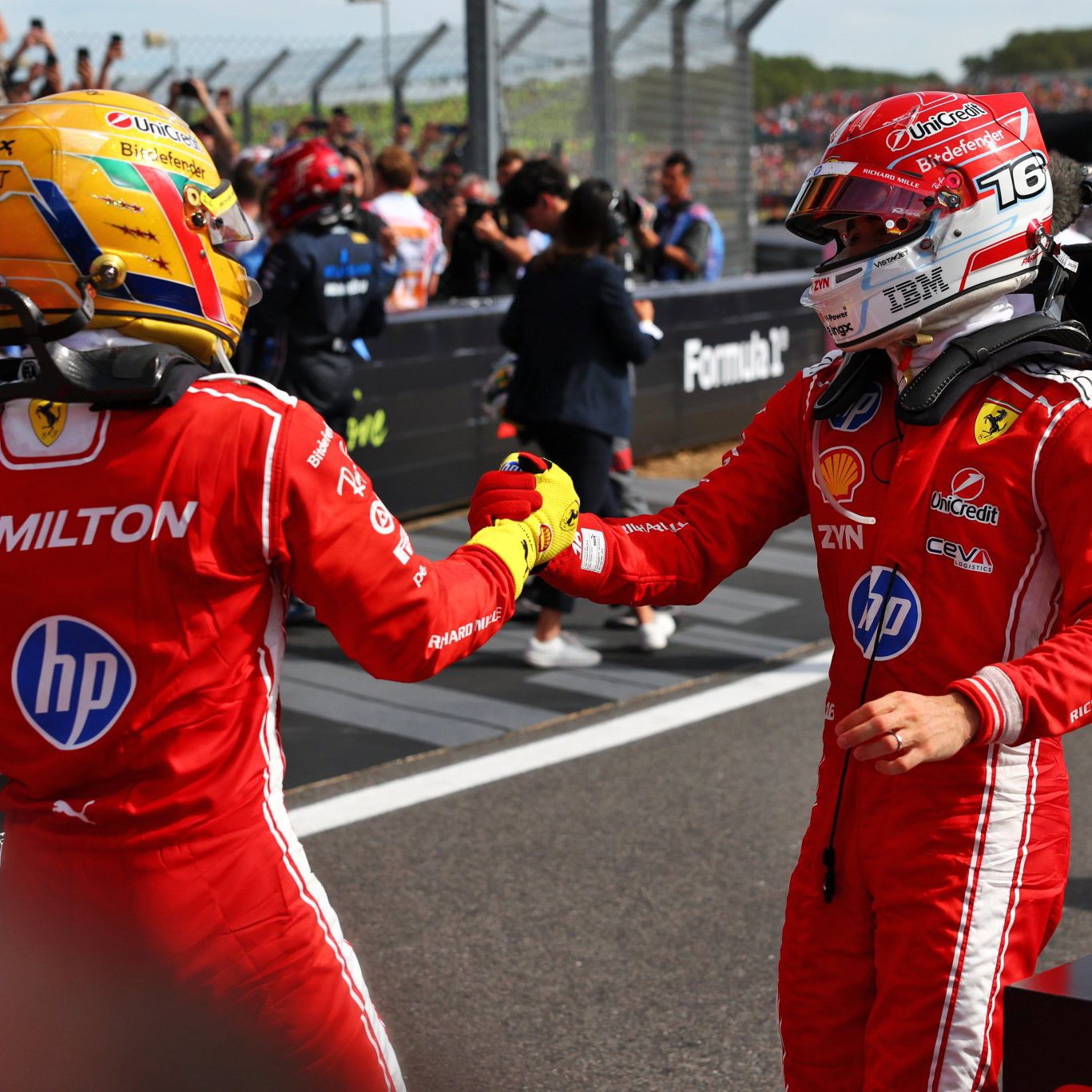 Hamilton and Leclerc celebrate Ferrari's second win of 2026