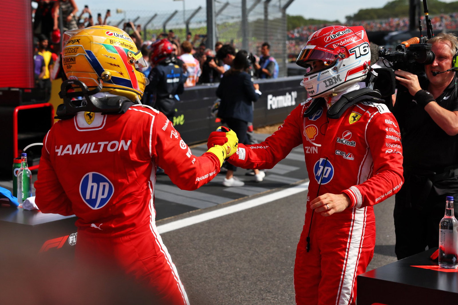 Hamilton and Leclerc celebrate Ferrari's second win of 2026