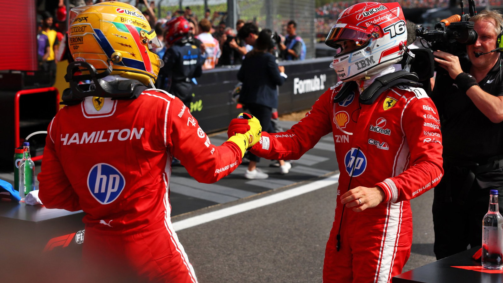 Hamilton and Leclerc celebrate Ferrari's second win of 2026