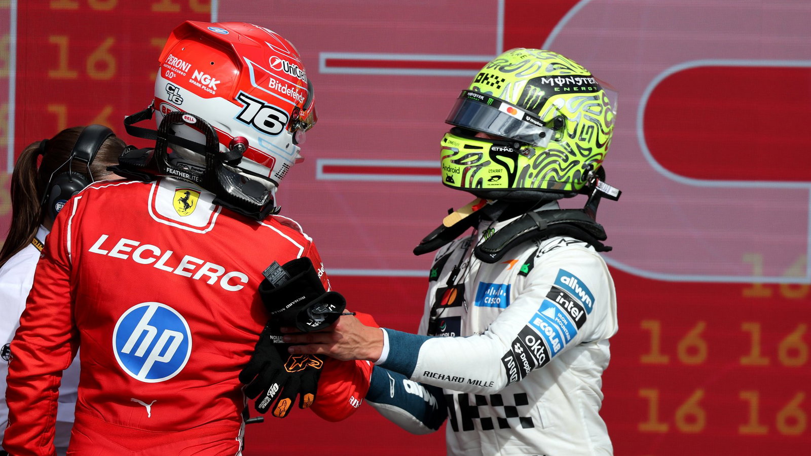 Norris congratulates Leclerc at Silverstone
