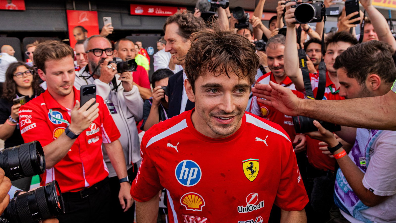 Leclerc celebrates at Silverstone