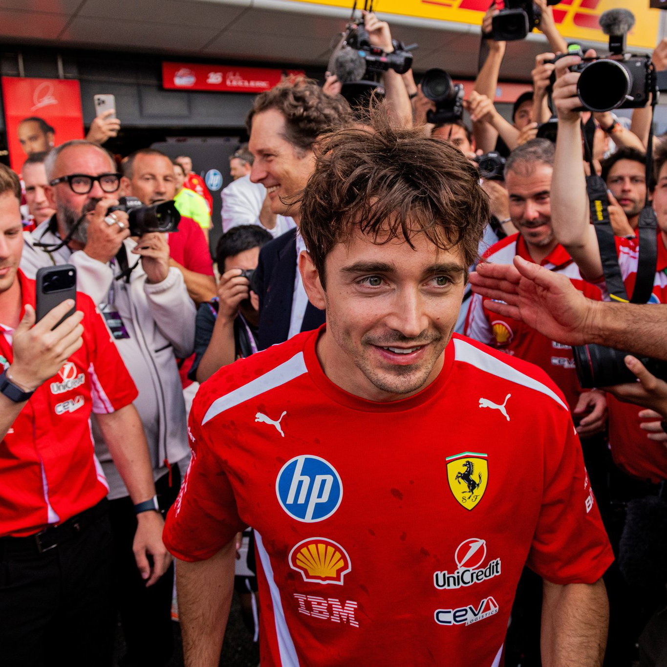 Leclerc celebrates at Silverstone