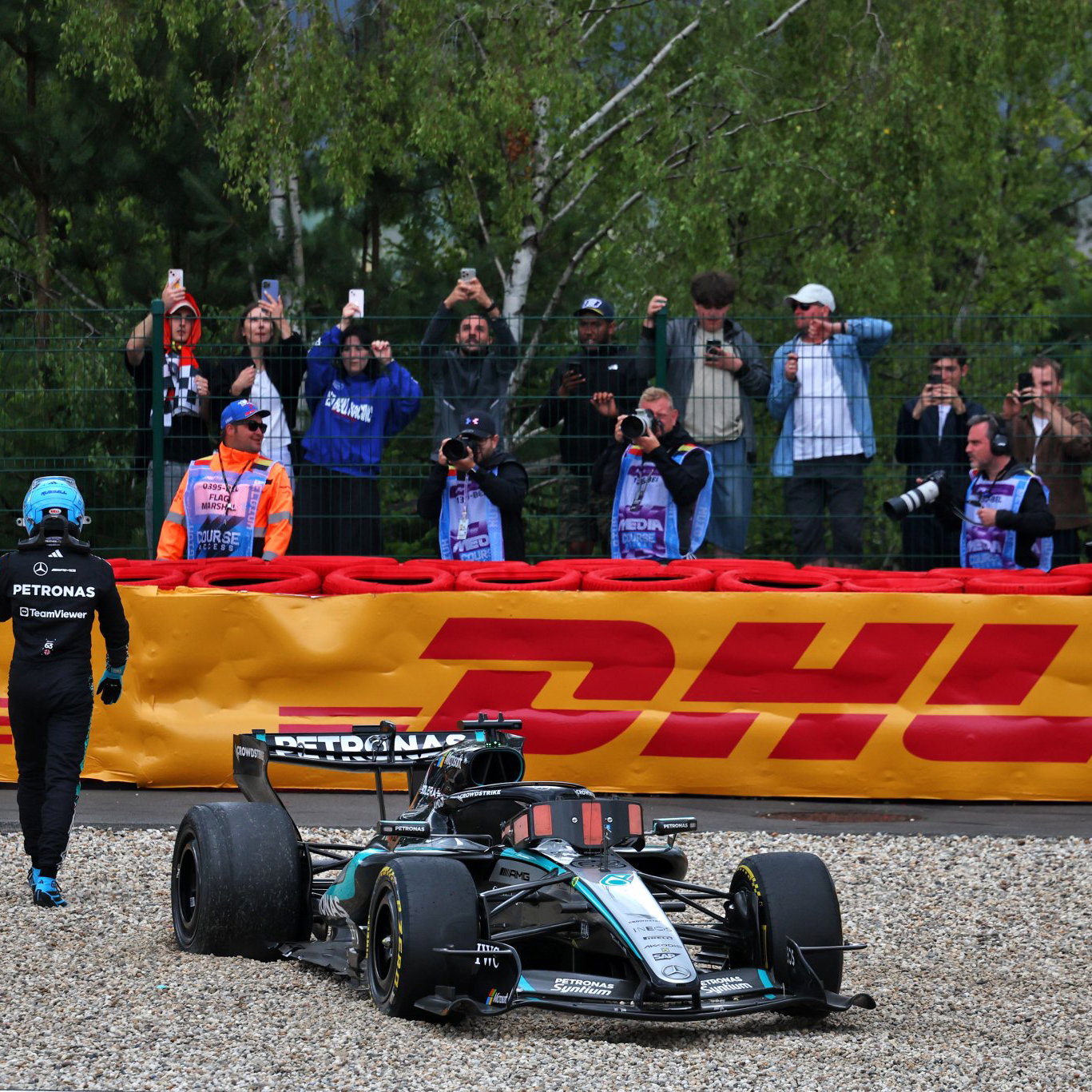 Russell was taken out at the start