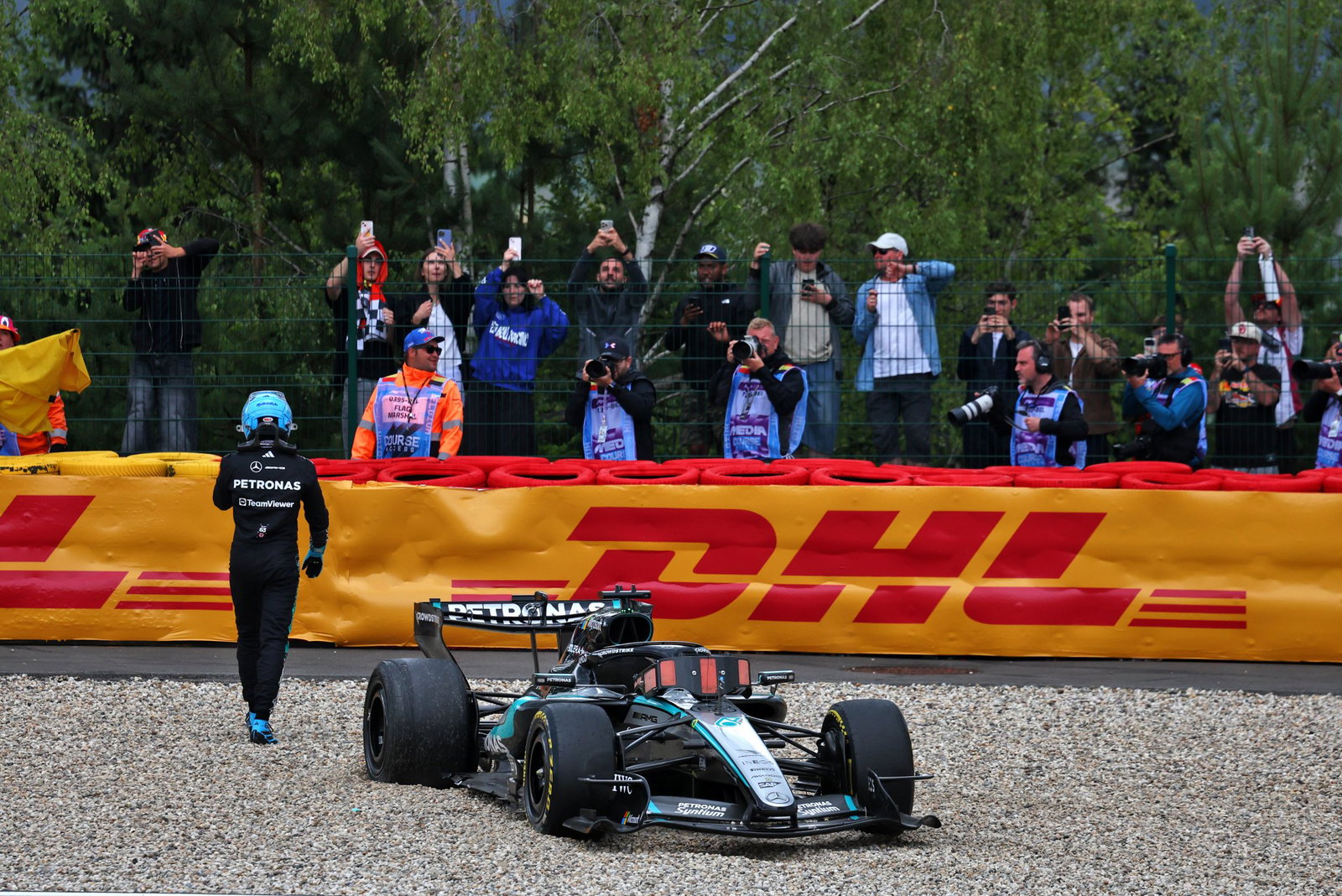 Russell was taken out at the start
