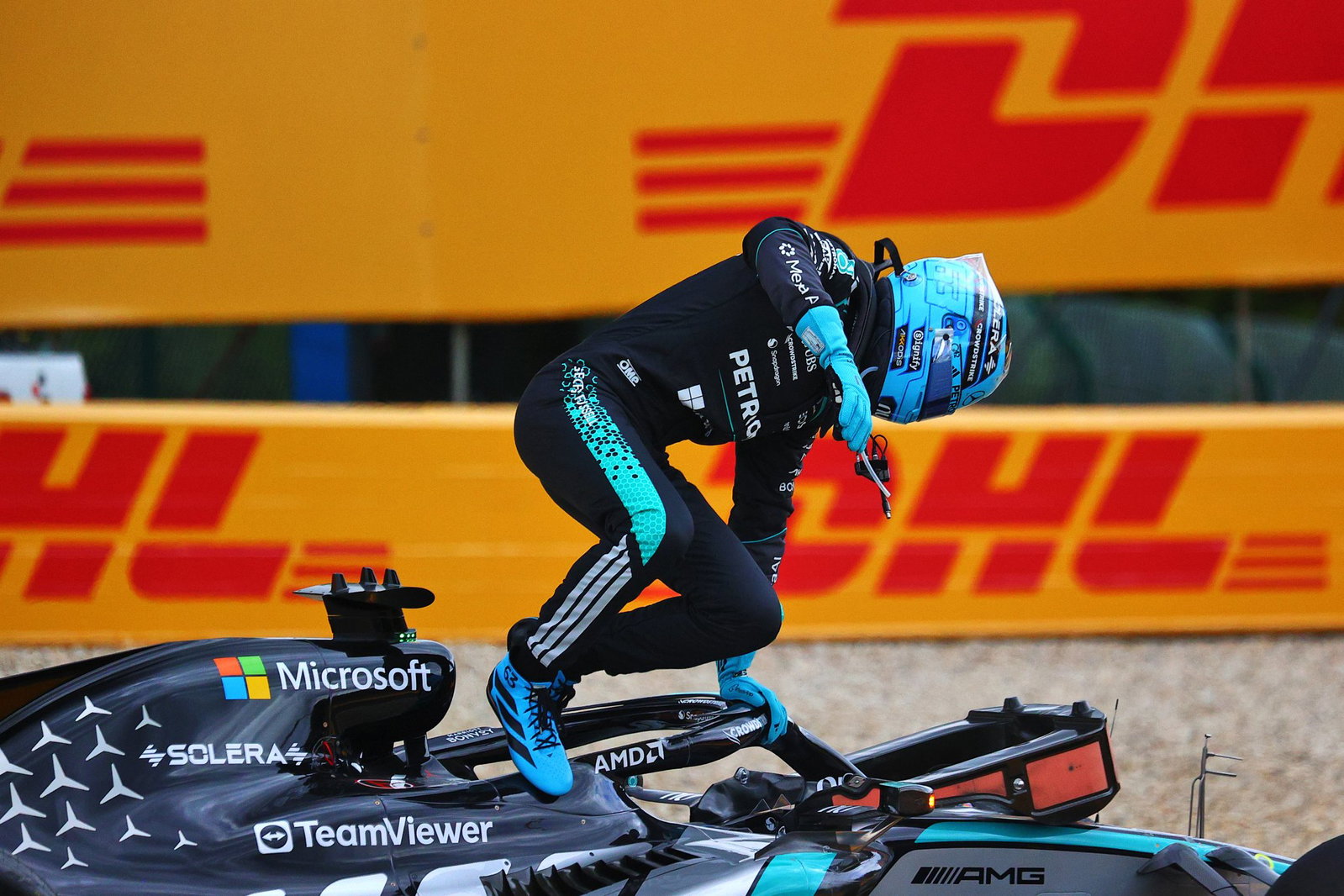Russell was taken out on the first lap at Spa
