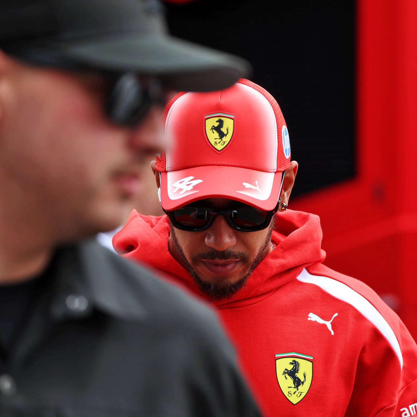 Hamilton arrives in the Budapest paddock