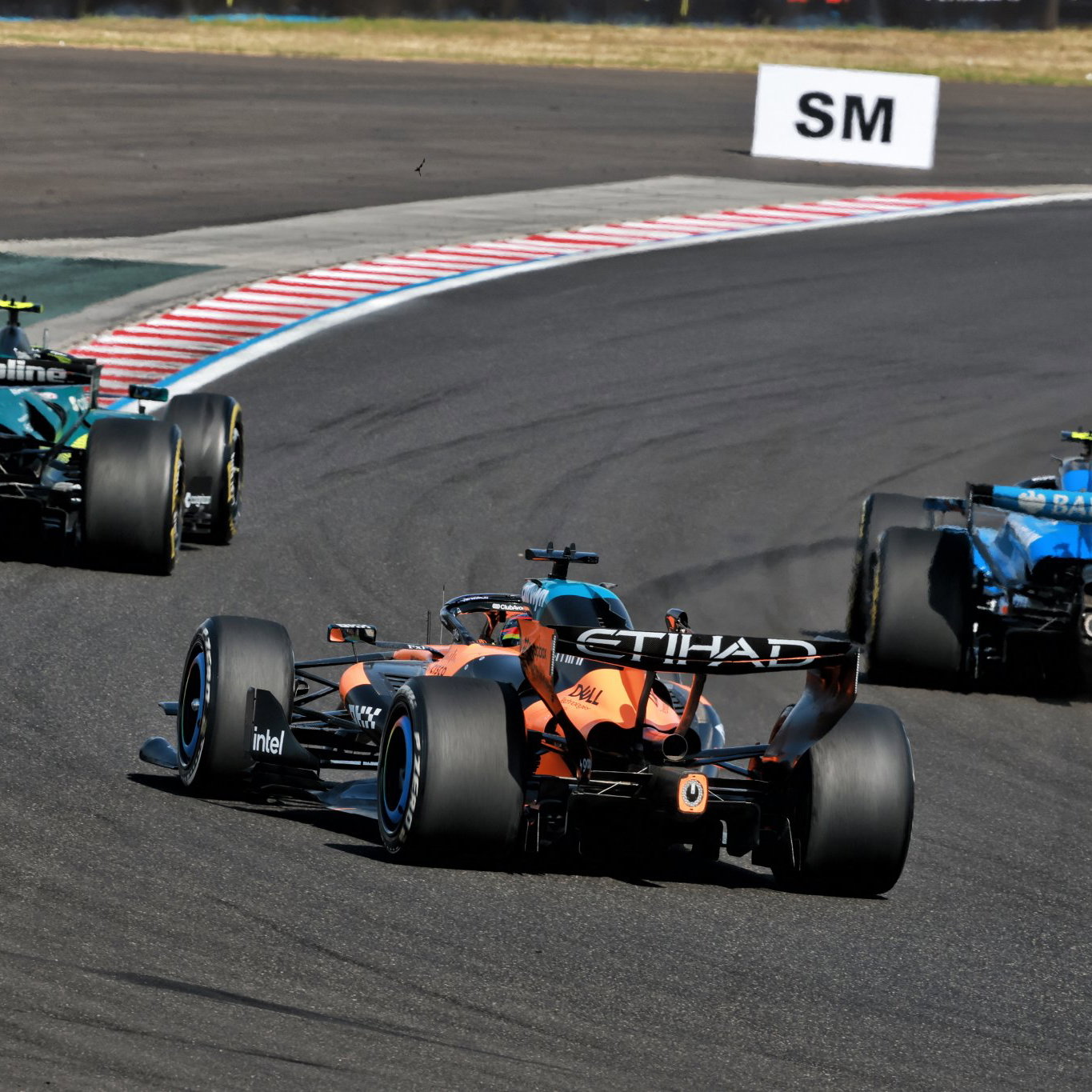 Piastri and Sainz, seconds before making contact, at the Hungarian GP