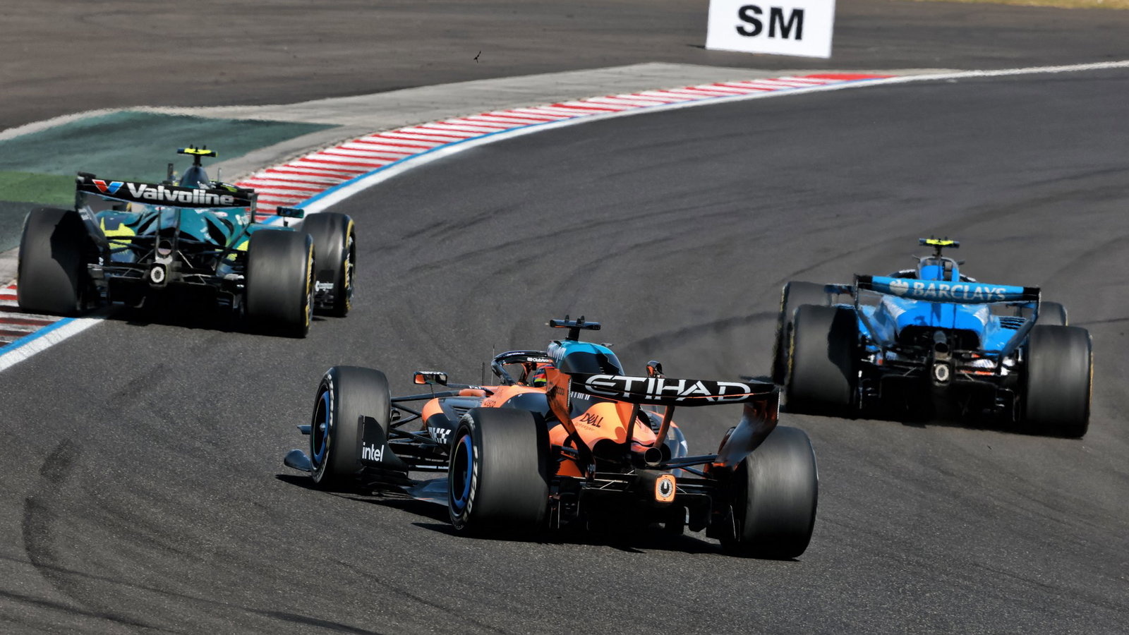 Piastri and Sainz, seconds before making contact, at the Hungarian GP
