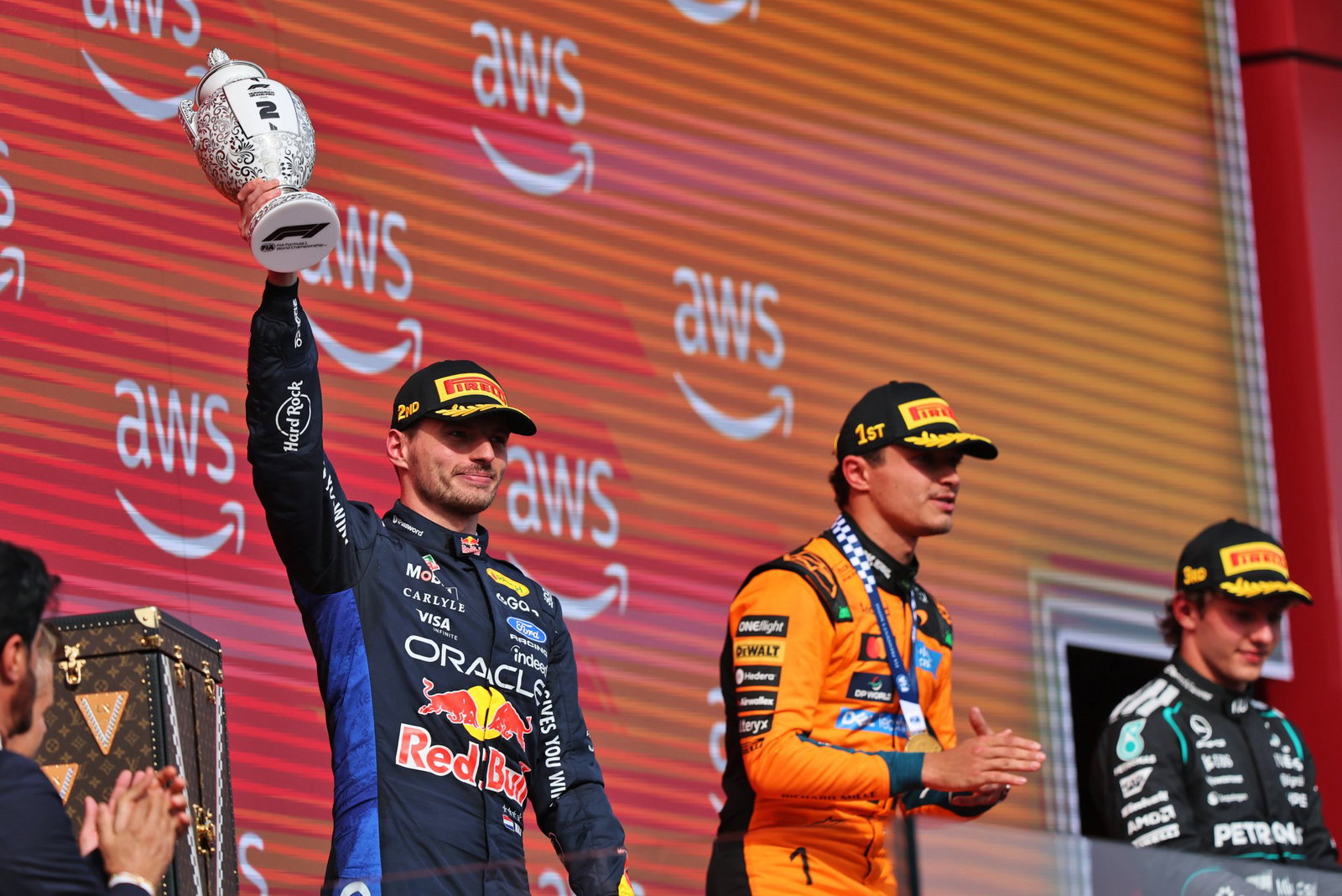 Verstappen celebrates his P2 finish on the podium