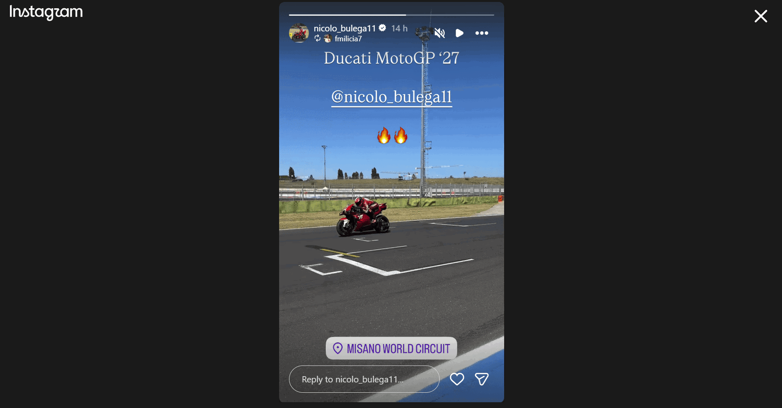 Nicolo Bulega testing a 2027-spec Ducati at Misano (@nicolo_bulega11 Instagram)