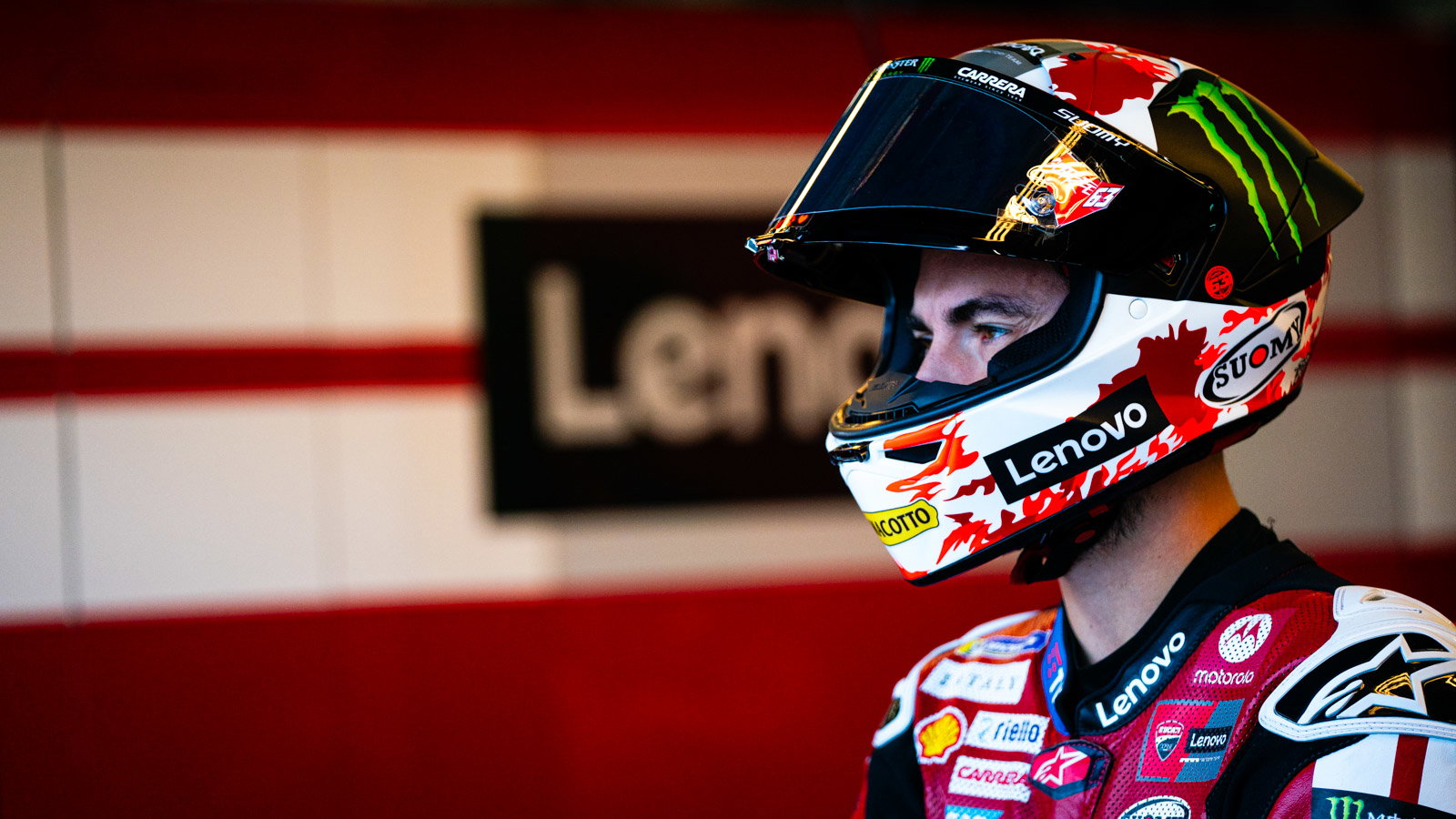 Francesco Bagnaia, 2026 MotoGP British Grand Prix, pit box. Credit: Tony Goldsmith