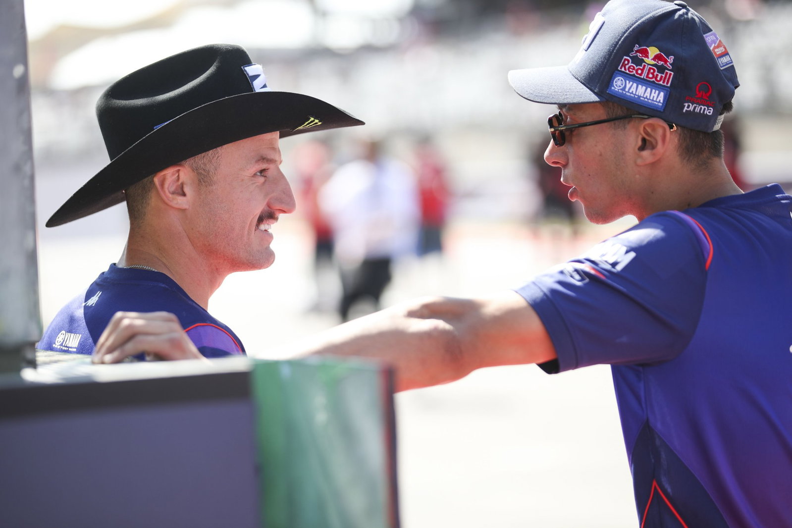 Jack Miller, Toprak Razgatlioglu, 2026 MotoGP US Grand Prix, pre-race. Credit: Gold and Goose.