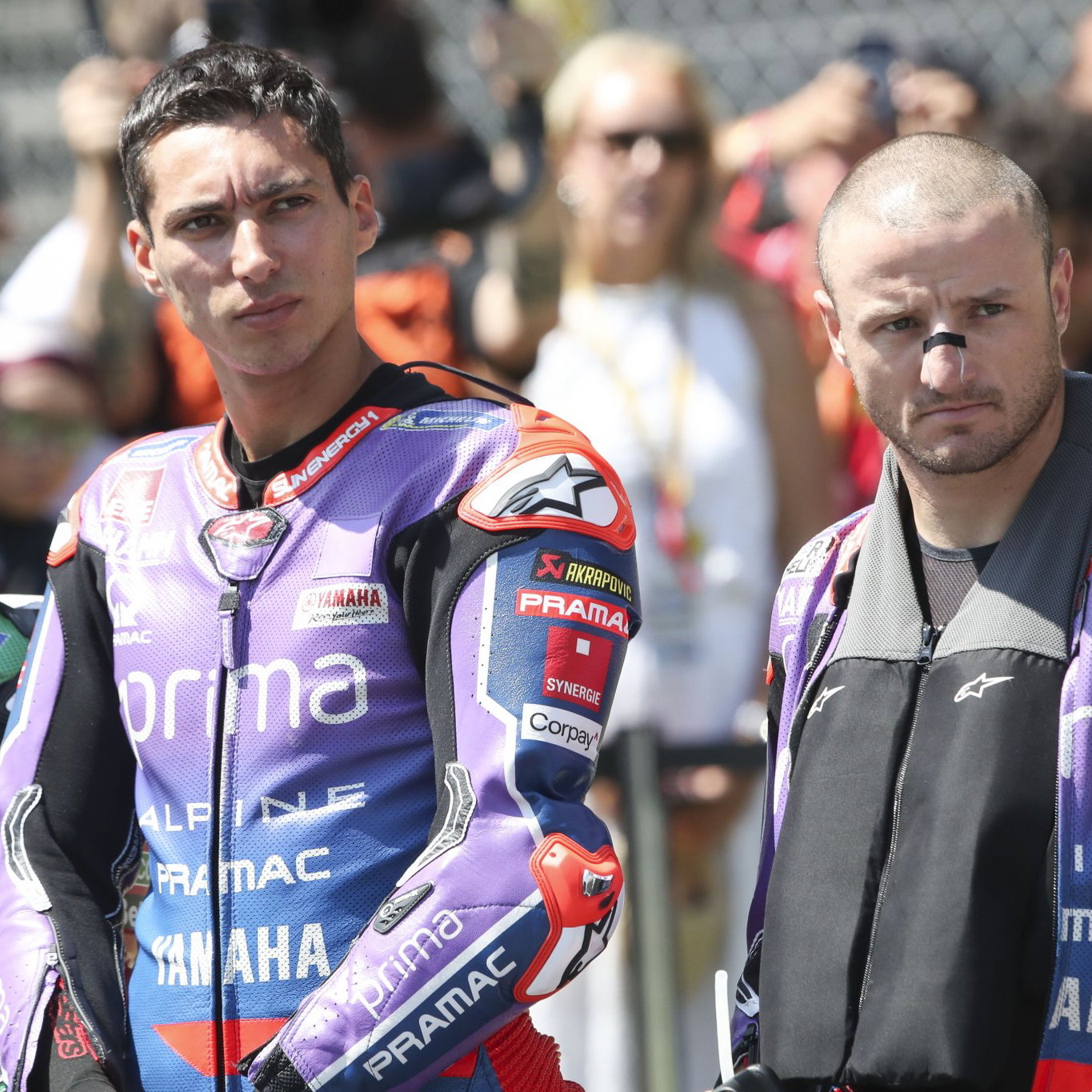 Jack Miller, Toprak Razgatlioglu, 2026 MotoGP Dutch Grand Prix, pre-race ceremony. Credit: Gold and Goose.