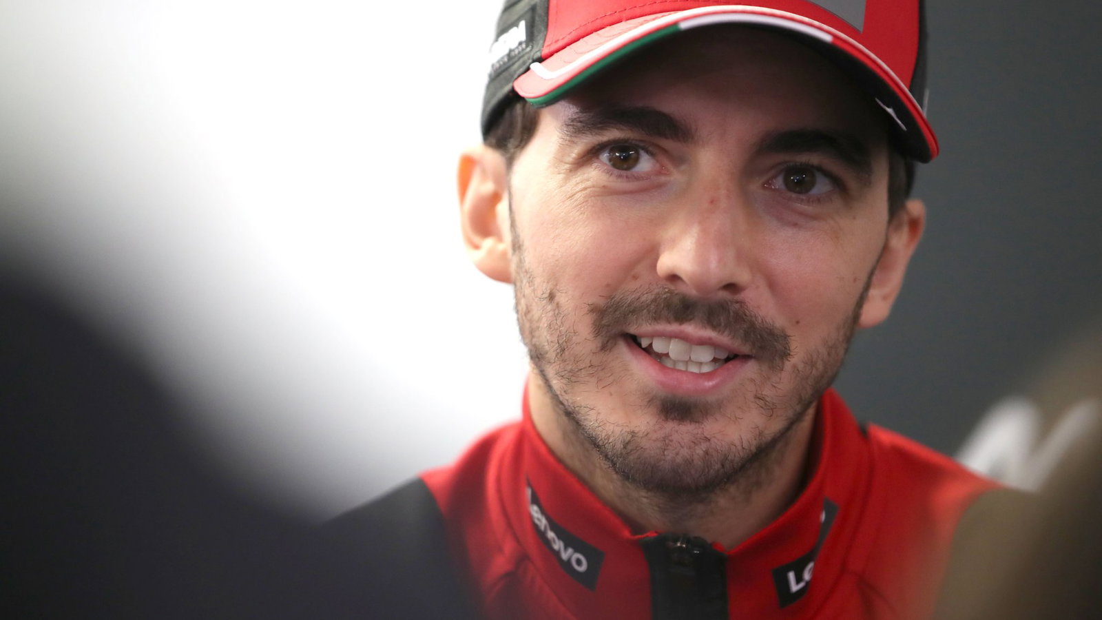 Francesco Bagnaia speaks to the media at 2026 MotoGP British Grand Prix. Credit: Gold and Goose.
