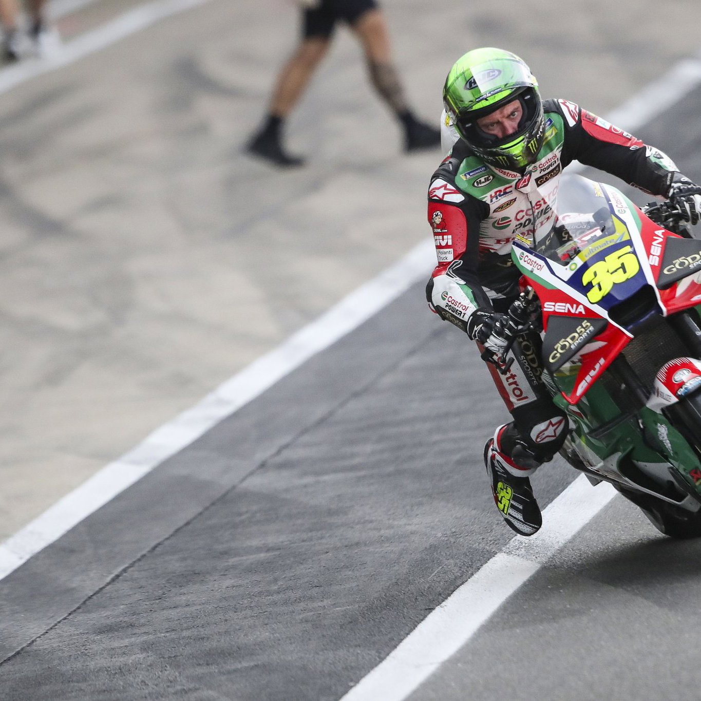 Cal Crutchlow, 2026 MotoGP British Grand Prix, leaving pit lane. Credit: Gold and Goose.
