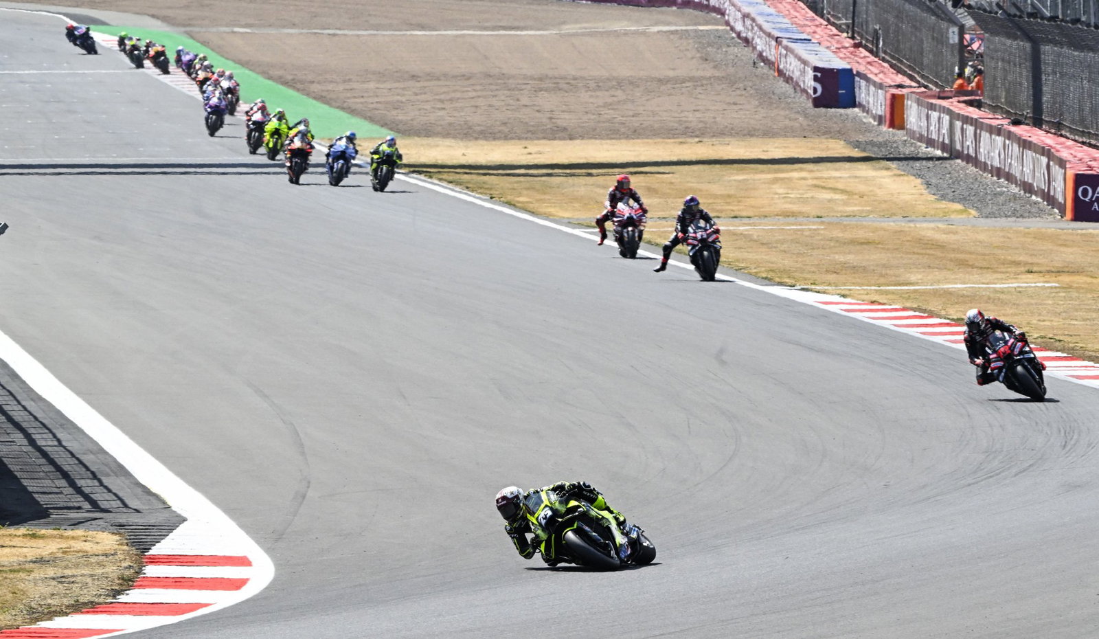 Trackhouse Aprilia's Raul Fernandez on his way to victory in the Silverstone MotoGP.