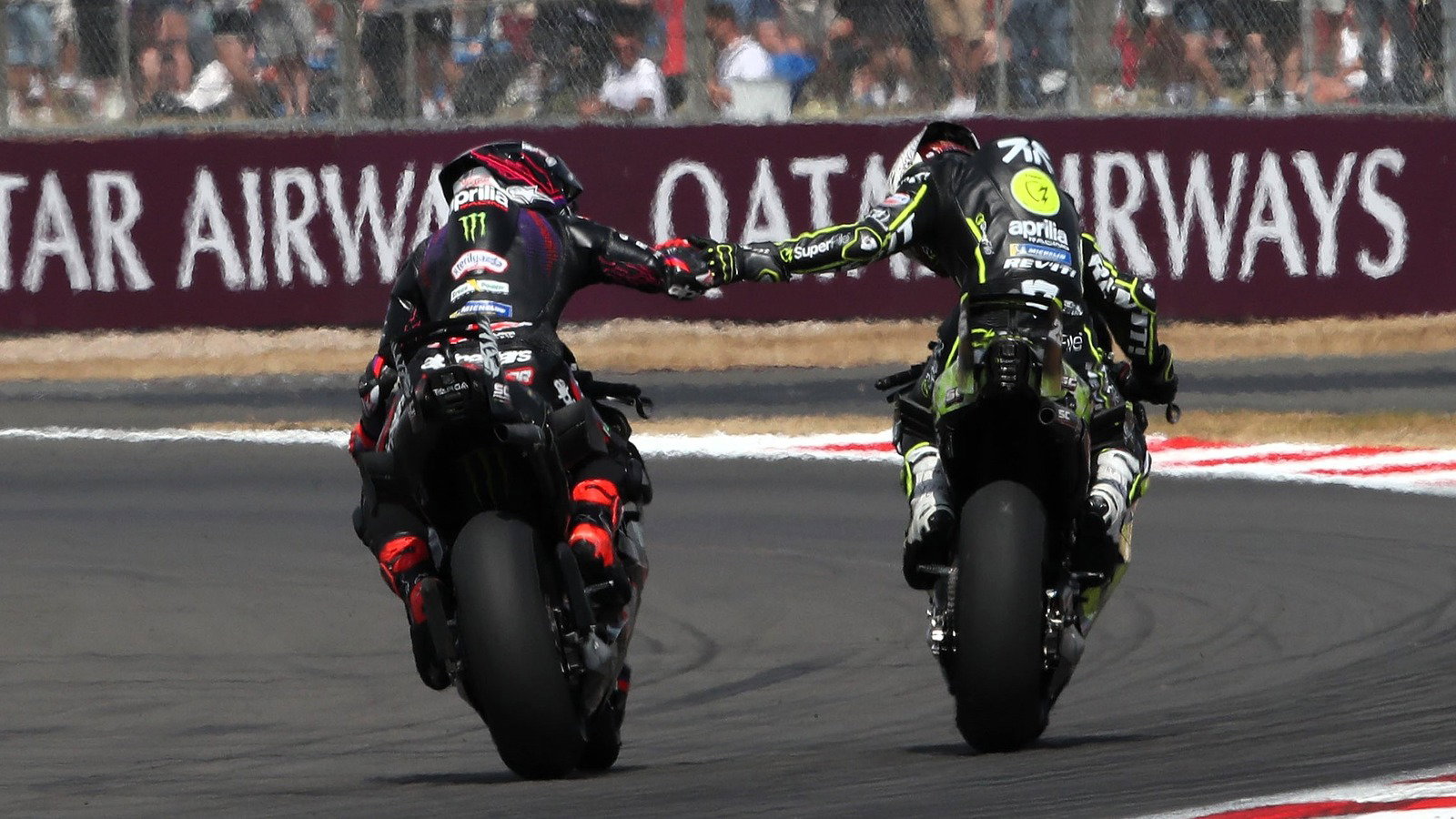 Jorge Martin congratulates Raul Fernandez, 2026 Silverstone MotoGP. 