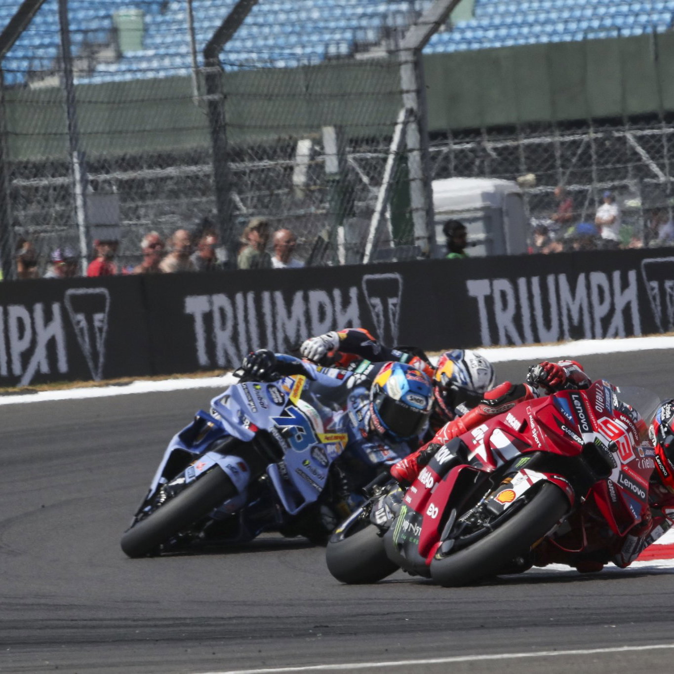 Marc Marquez leads Alex Marquez, 2026 MotoGP British Grand Prix. Credit: Gold and Goose.