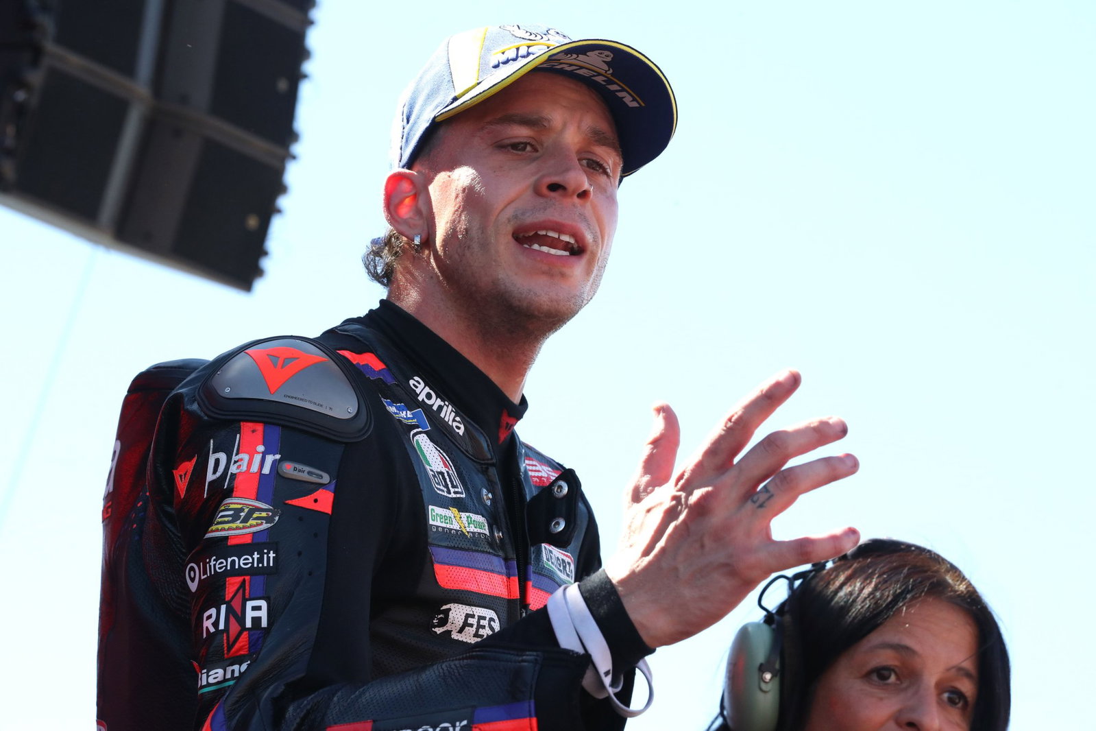 Marco Bezzecchi, 2026 MotoGP Aragon Grand Prix, Sprint podium. Credit: Gold and Goose.