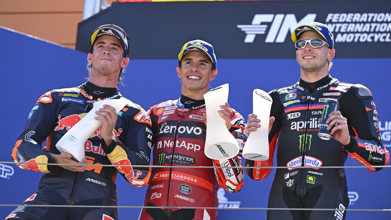 Marc Marquez, Pedro Acosta, Marco Bezzecchi, 2026 Aragon MotoGP. 
