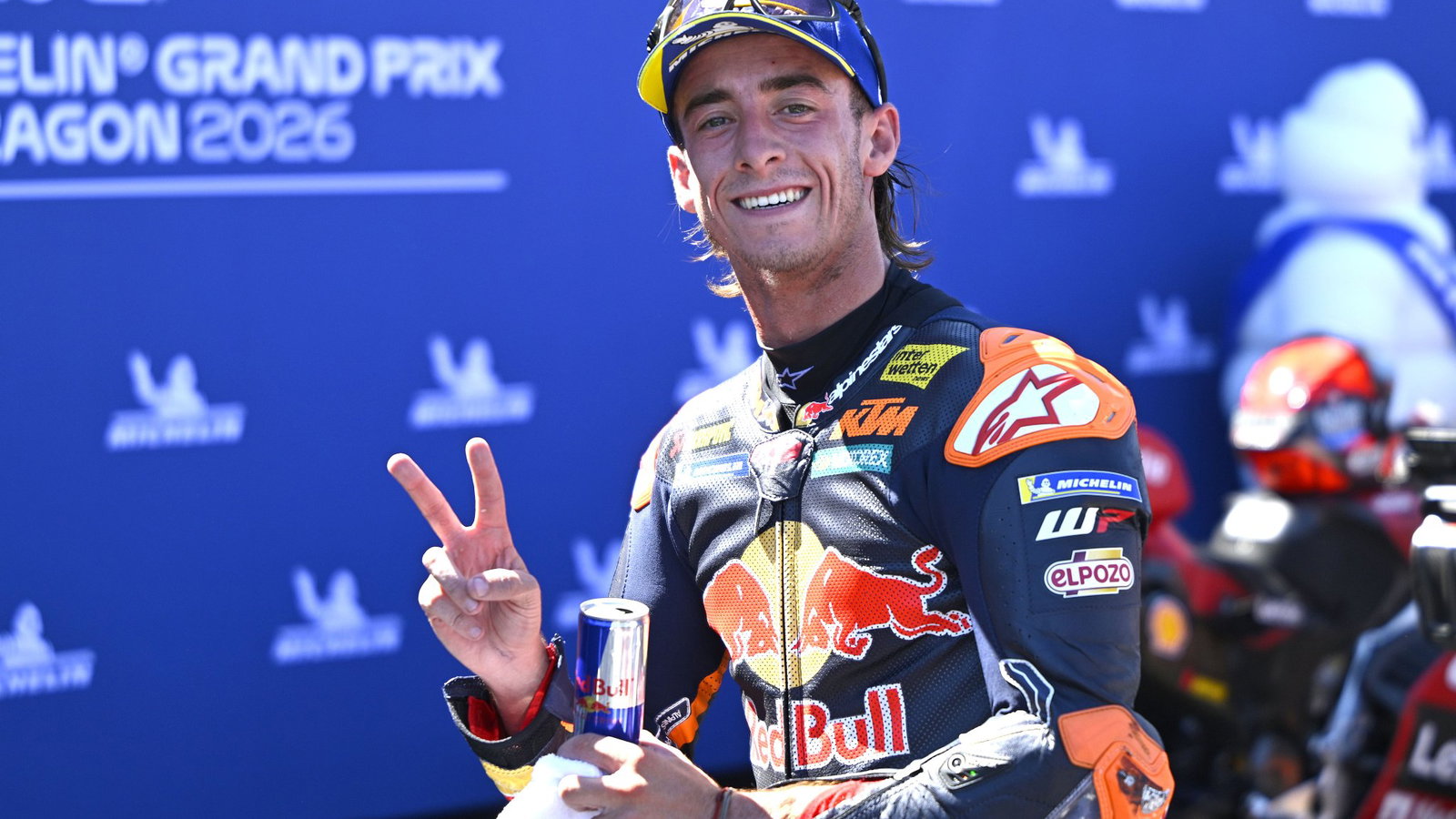 Pedro Acosta in parc ferme after finishing second in the 2026 Aragon MotoGP.