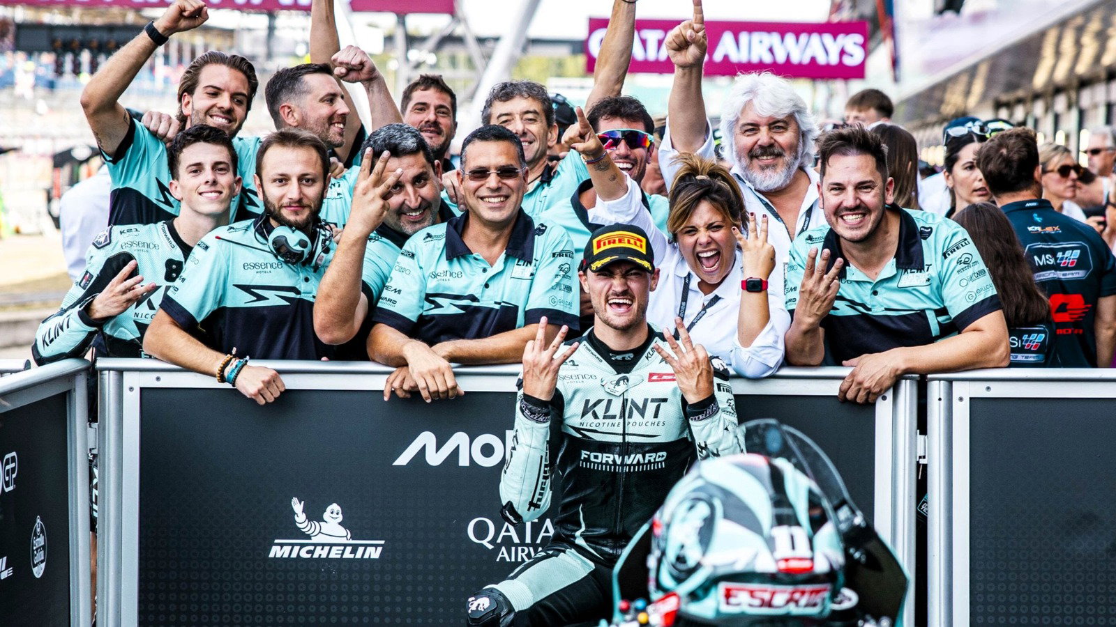 Giovanni Cuzari and Forward Racing celebrate Alex Escrig's third place at Silverstone. (Forward).