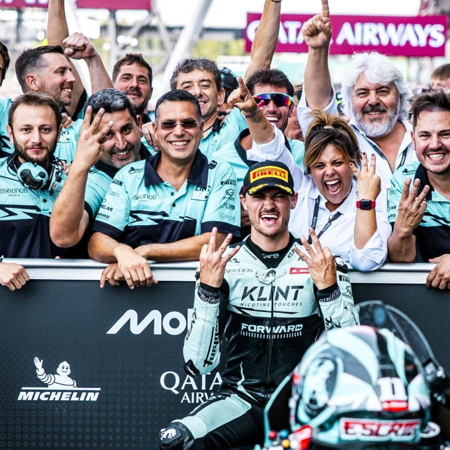Giovanni Cuzari and Forward Racing celebrate Alex Escrig's third place at Silverstone. (Forward).