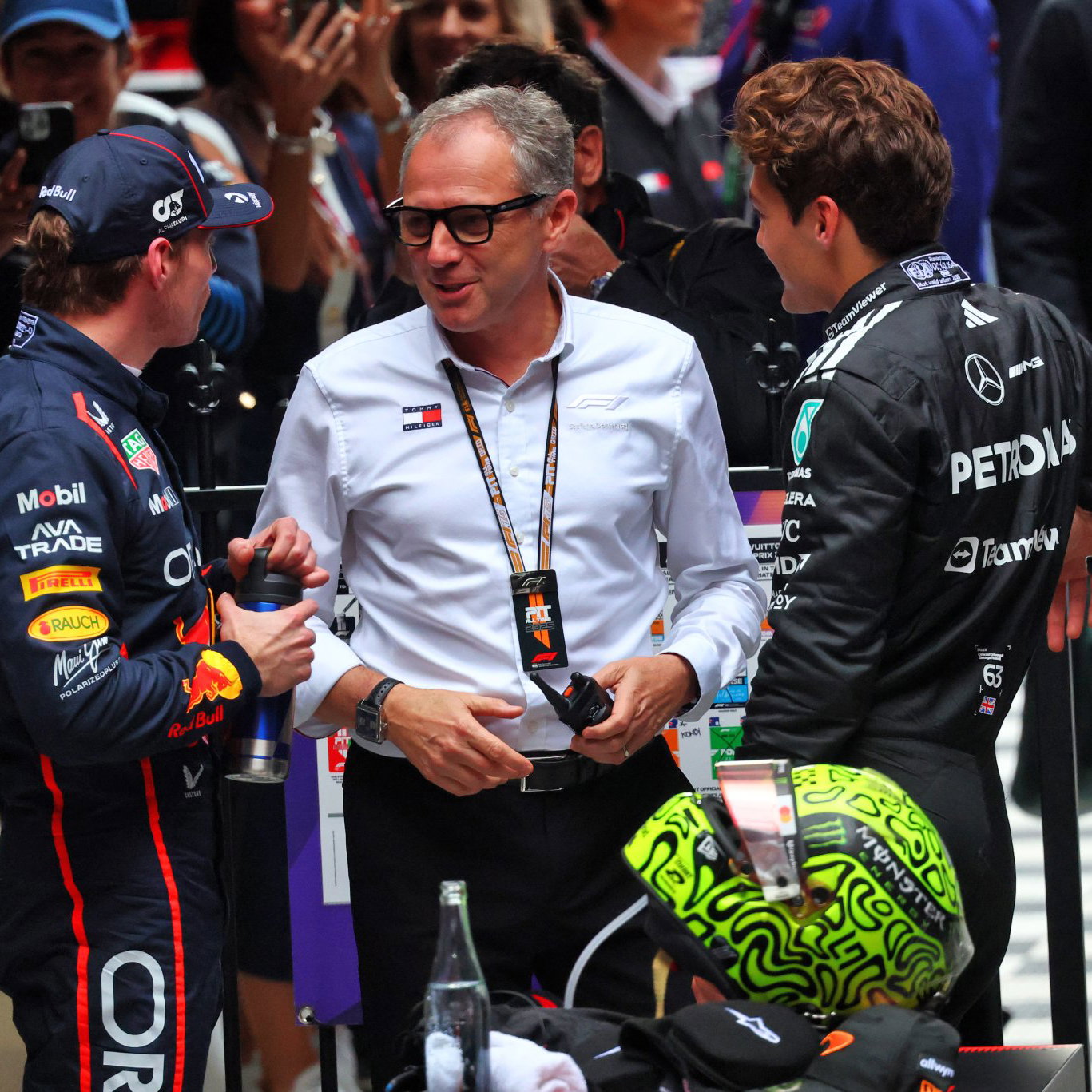 Verstappen with Domenicali in parc ferme