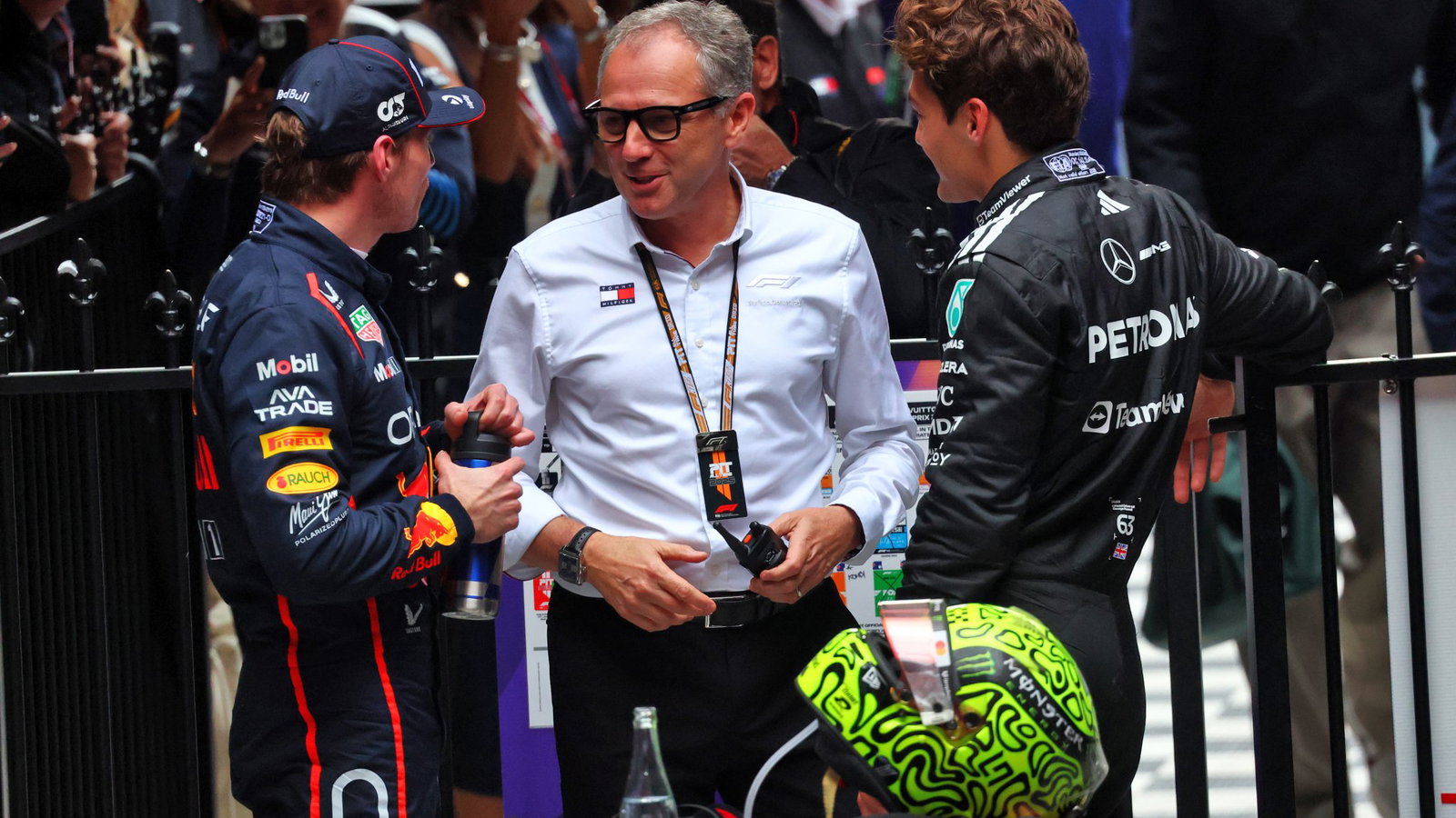 Verstappen with Domenicali in parc ferme