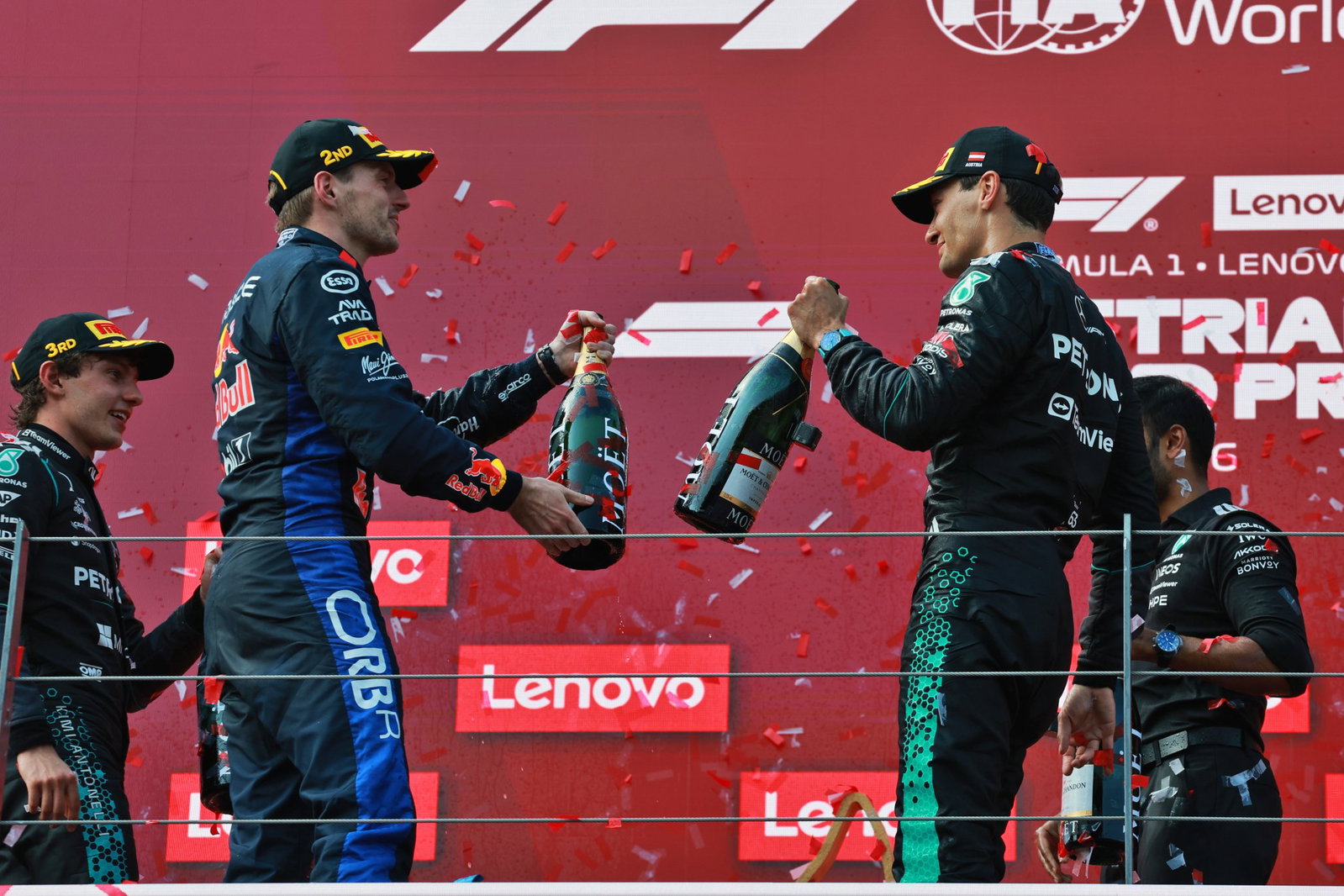 Russell and Verstappen celebrate podium finishes in Austria