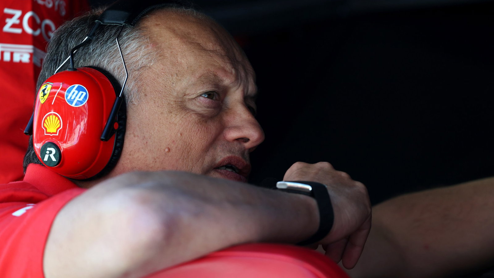 Vasseur on the Ferrari pit wall