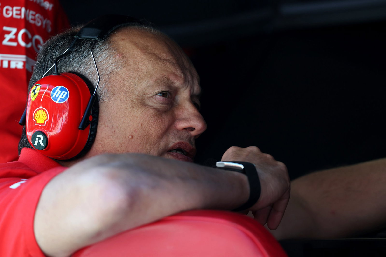 Vasseur on the Ferrari pit wall